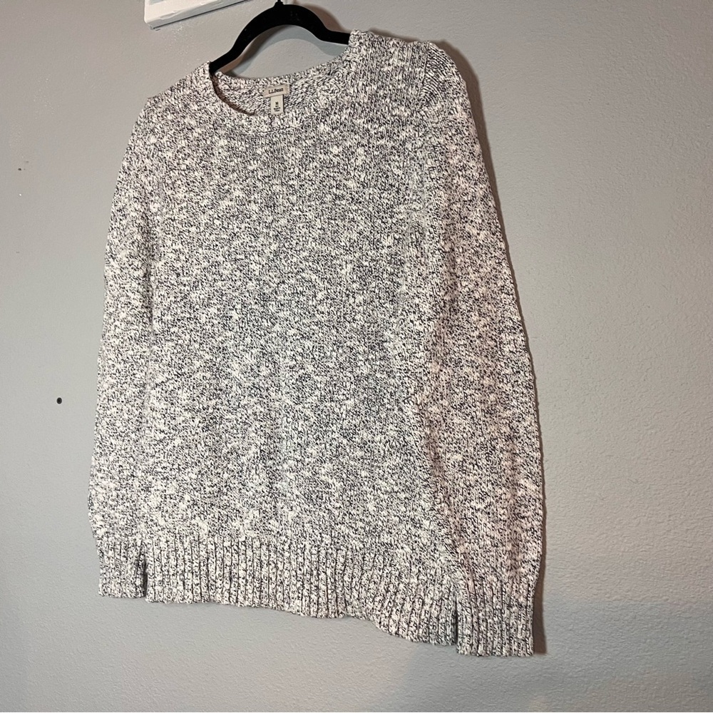 LL Bean Cotton Ragg Sweater Pullover Women’s Size Medium Marled Natural Gray